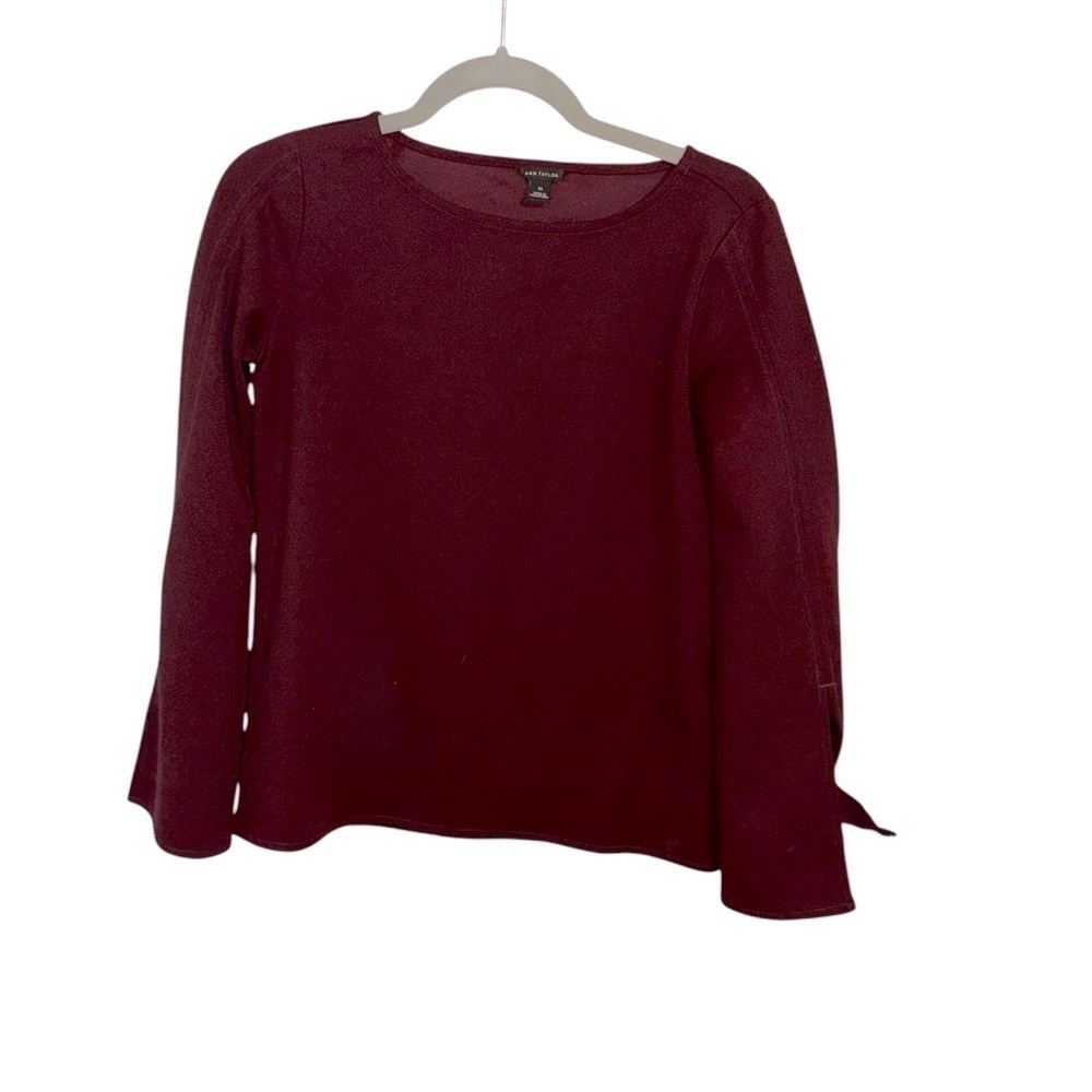 Ann Taylor Split Sleeve Hem Burgundy Top | Maroon Red | Work Office | Size XS